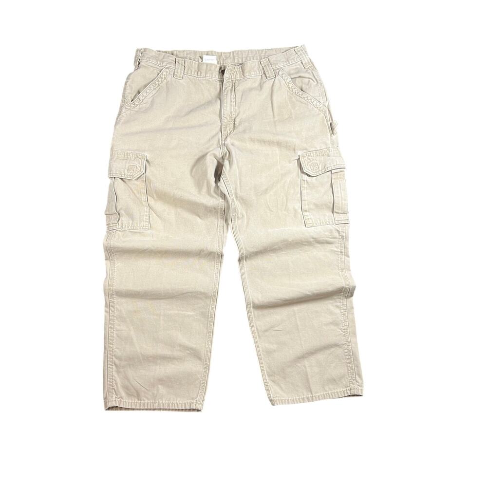Carhartt Relaxed Fit Cargo Pants ~ Size 38 X 29 ~ Work Wear Cream Khaki Pants